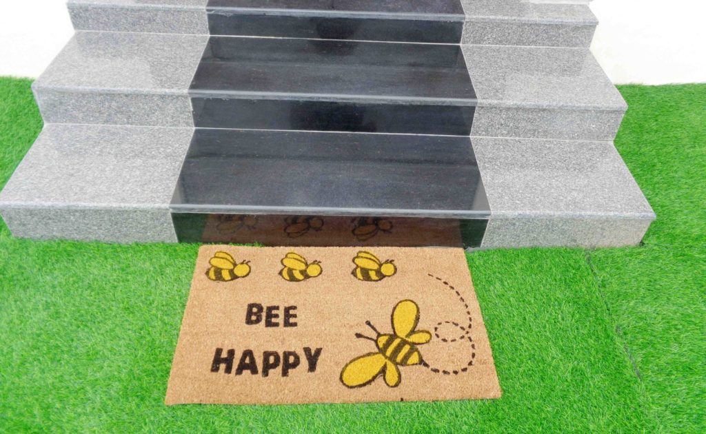 COIRGARDEN-45×75 Cms Non-Slip Rubber Backed Printed Coir Door Mats -Bee Happy Door Mat