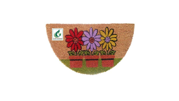 COIRGARDEN – 35 X 60 CMS Non-Slip Rubber Backed Printed Coir Door Mat – Potted Flowers Design