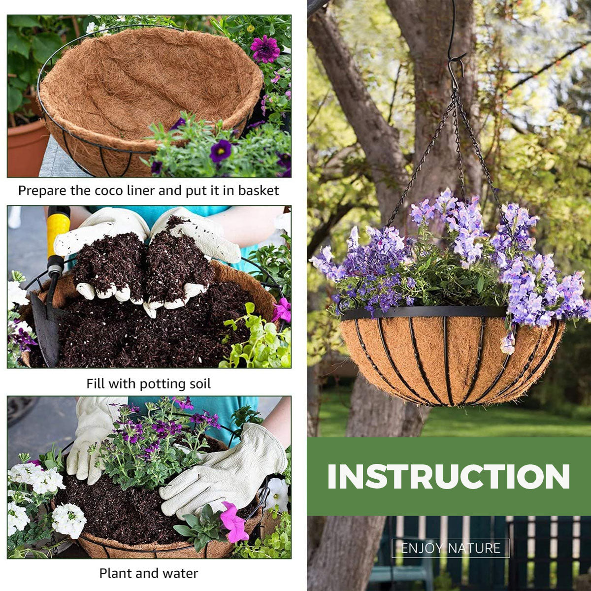 hanging planter with coconut liner Beautiful Coco Hanging Liner | Coir Hanging Planter